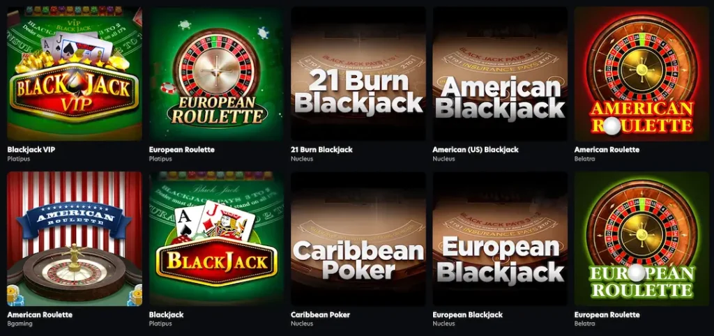 Table Games catalogue at SlotStars Casino the UK